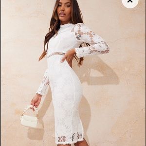 Prettylittlething white long bodycon dress